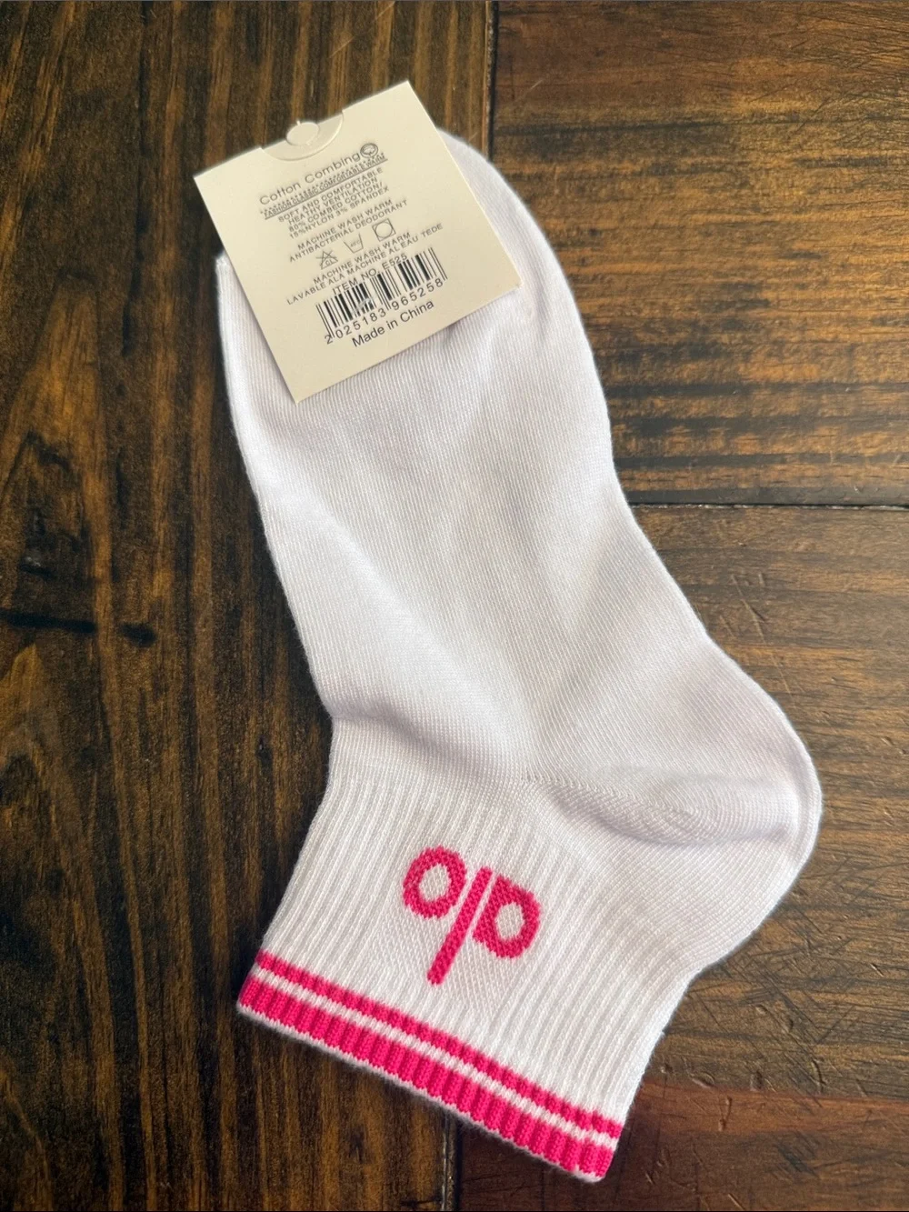 Alo Yoga Inspired White Ankle Socks with Hot Pink Logo and Double Stripes